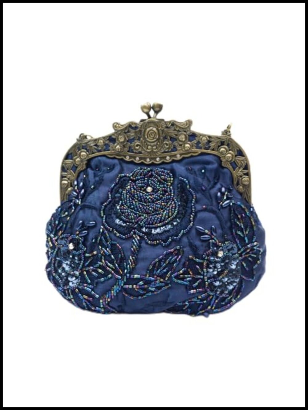 Beaded Evening Clutch Kiss Lock Purse with Chain Strap Women's Formal Bag